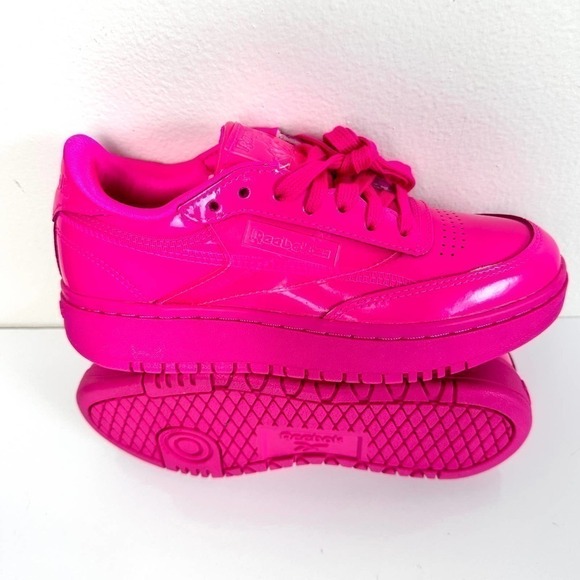 Hot Pink Patent Leather Sneakers Reebok Bold Loud Cardi B Club C Double 6.5 - Picture 9 of 13